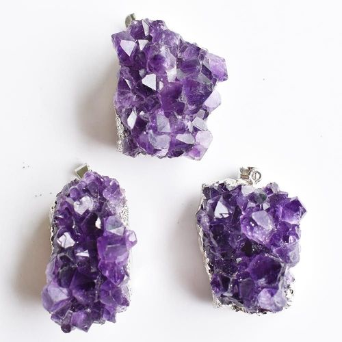 Collier En Pierre Naturelle Irrégulière, Améthystes, Quartz, Géode, Pierre Piont, Pendentif, Guérison, 3 Pièces