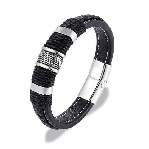 Bracelet En Cuir Véritable Pour Hommes Et Femmes, À La Mode, Corde Tressée, En Acier Inoxydable, Punk, Bijoux De Luxe, Noir Et Marron, Bracelet À Breloques