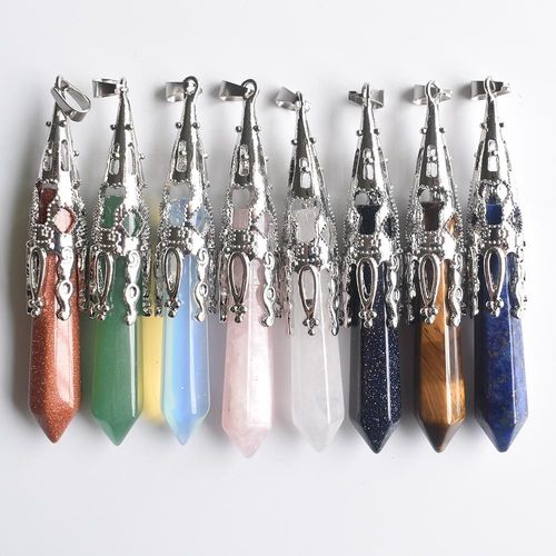 Pendule En Pierre De Gemme Naturelle Rétro, Pour La Divination, Wicca, Pierre De Naissance, Quartz, Opale, Lapis Lazuli, Pendentifs, Vente En Gros, 8 Pièces/Lot