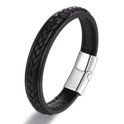 Bracelet Tressé En Cuir Véritable Pour Hommes Et Femmes, Bijoux En Titane Et Acier Inoxydable, Cadeaux De Couleur Noir/Marron/Bleu/Rouge