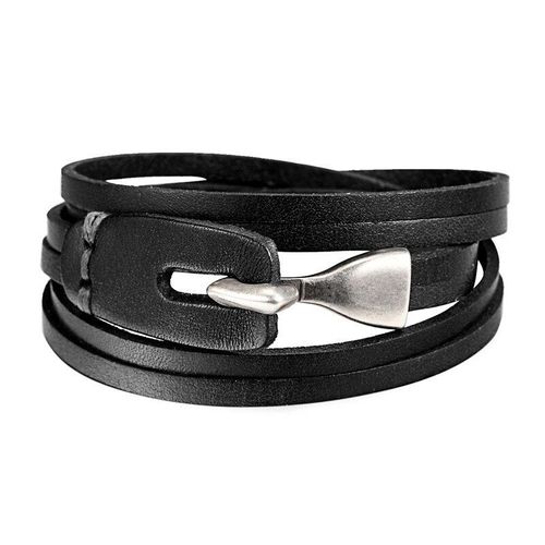 Bracelet Multicouches En Cuir Tressé Noir Pour Hommes, Accessoires En Acier Inoxydable, Cadeaux, Sans Fin, Août 2017