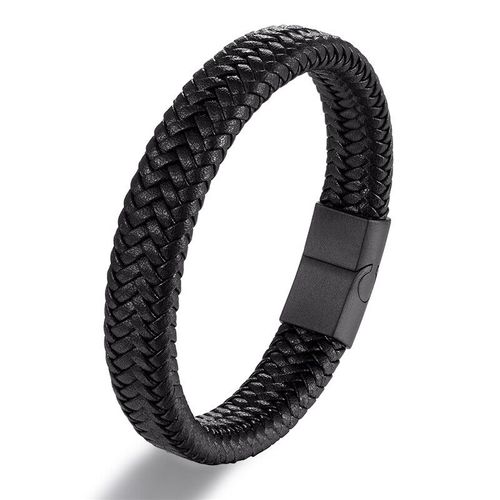 Bracelets Classiques En Cuir Véritable Pour Hommes, Bijoux Avec Fermoir Magnétique En Acier Et Corde Noire En Titane, Cadeau