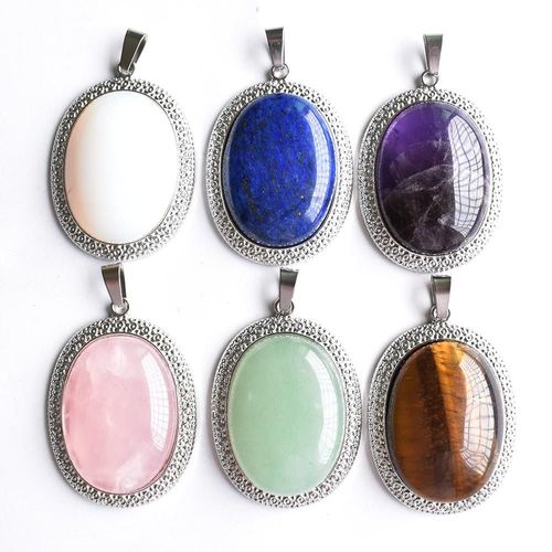 Pendentif Ovales En Quartz Rose Opale, Pierre En ¿Il De Tigre, Tendance 2020, Vente En Gros, 6 Pièces/Lot, Livraison Gratuite