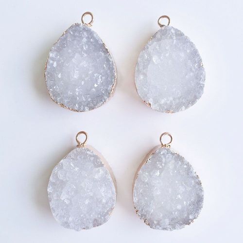 Collier À Quartz Blanc En Pierre Naturelle, Pendentif, Horloge, Onyx, Druse, Cadeau Pour Femme, Vente En Gros, 4 Pièces/Lot Gratuit