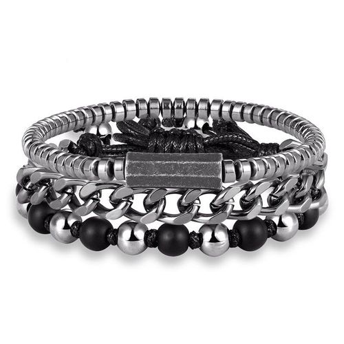 Bracelet Perlé En Pierre De Crâne Pour Hommes, Ensemble De 3 Pièces, Chaîne À Maillons Multicouche En Hématite Vintage, Bijoux Faits À La Main, Cadeau Personnalisé