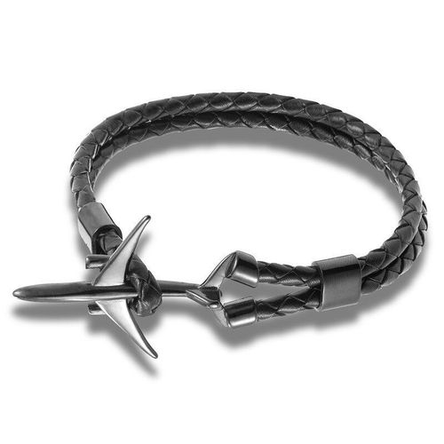 Bracelets Ancre D'aviation En Cuir Véritable, En Acier Inoxydable Plaqué Noir, Style De L'armée De L'air, Nouvelle Mode