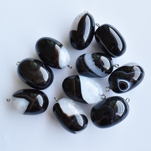 Pendentifs Ronds En Onyx À Rayures Noires Et Blanches, Pour La Fabrication De Colliers, Bijoux, Vente En Gros, 10 Pièces/Lot