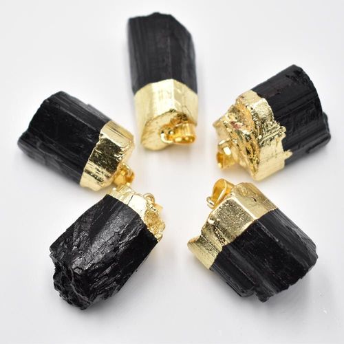 Pendentifs En Pierre Brute Tourmaline Noire Naturelle, Forme Irrégulière, Chakra Reiki, Énergie De Guérison, Bijoux, 5 Pièces/Lot, Vente En Gros