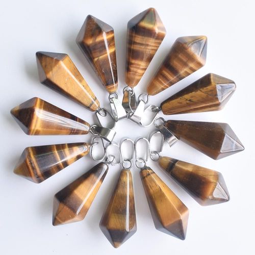 Pendentifs En Pierre D'oeil De Tigre Naturelle, 12 Pièces/Lot, Breloques Pyramides Hexagonales Pour La Fabrication De Bijoux, Vente En Gros Gratuite, Nouvelle Collection 2020