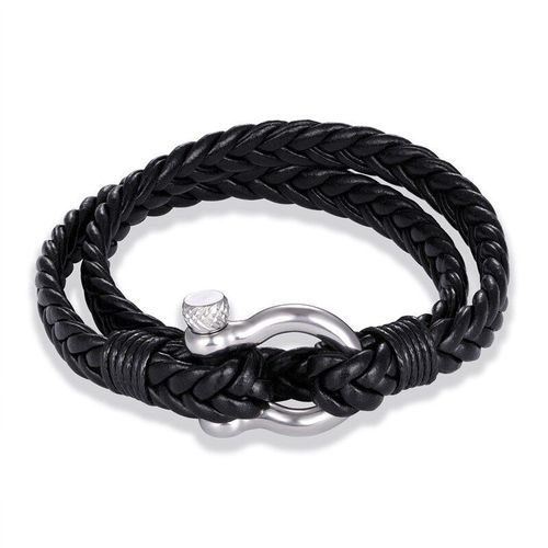 Bracelet En Cuir Pu Tissé Noir Pour Hommes Et Femmes, Bijoux À La Mode Avec Boucle En Acier Inoxydable, Multicouche