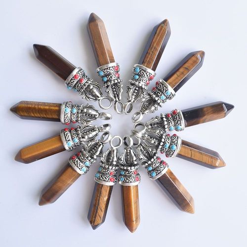 Pendentifs En Pierre D'oeil De Tigre Naturel De Bonne Qualité, Vente En Gros, Accessoires De Bijouterie, Marquage, Livraison Gratuite, 12 Pièces/Lot
