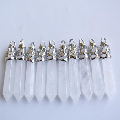 Pendentif Pilier Hexagonal En Cristal Blanc Naturel, Pour La Fabrication De Colliers, 12x50mm, Lot De 10 Pièces, Vente En Gros, Livraison Gratuite
