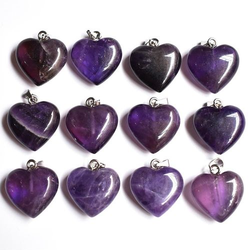 Pendentifs En Pierre Améthyste Naturelle De Bonne Qualité, Breloques En Forme De C¿Ur Épais Pour La Fabrication De Bijoux, Vente En Gros, 12 Pièces/Lot, Livraison Gratuite