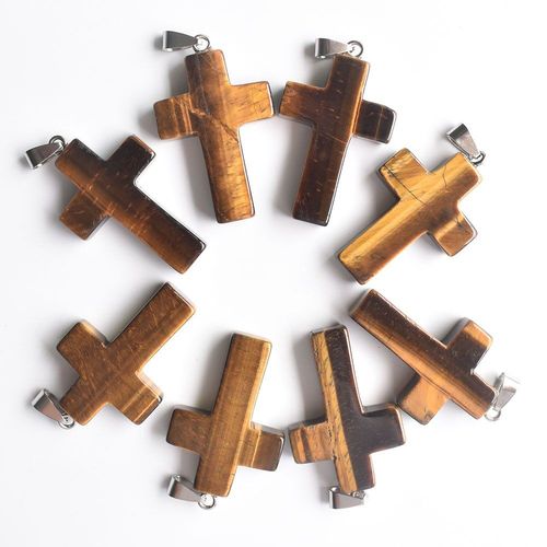 Grande Pierre D'oeil De Tigre 2020 Naturelle, Breloques Croisées, Pendentifs Pour Colliers, Fabrication De Bijoux, Vente En Gros, 8 Pièces/Lot, Livraison Gratuite