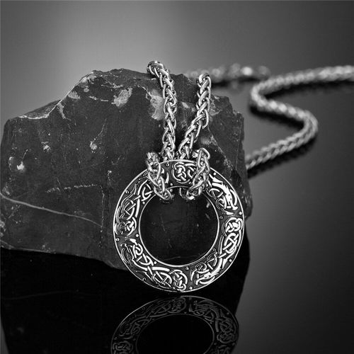 Collier En Cuir Dragon, Amulette De Runes Nordiques, Pendentif Circulaire En Acier Inoxydable, Bijoux Scandinave Comme Cadeaux Pour Hommes