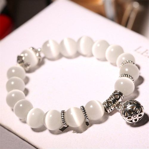 Bracelets De Perles En ¿Il De Chat Pour Hommes Et Femmes, Pendentif Porte Bonheur, Breloque En Pierre Opale Naturelle De 8mm, Bijoux Cadeau