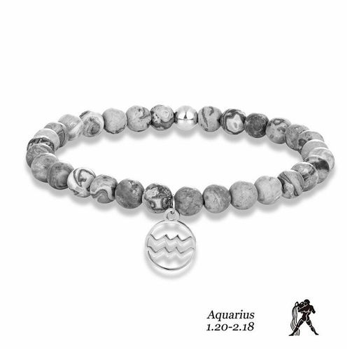 Bracelets Mala Yoga Pour Hommes, Pierres Naturelles Du Zodiaque Gris, 6mm, Breloques En Acier Inoxydable, Accessoires