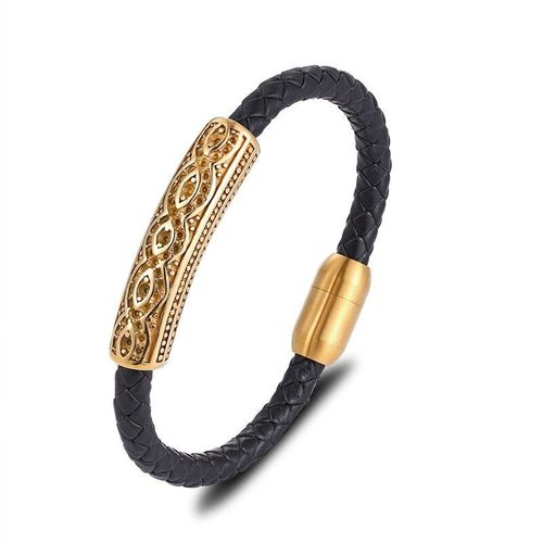 Bracelet En Cuir Véritable Pour Homme Et Femme, Bijou Vintage, Doré, En Acier Inoxydable, Cadeau De Luxe, Nouvelle Mode 2021