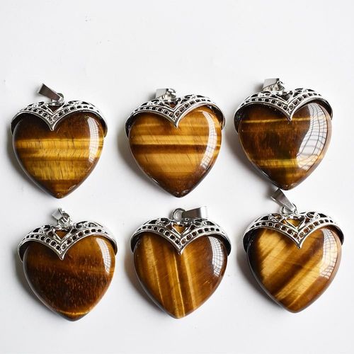 Améthystes Naturelles Vert Aventurine ¿Il De Tigre, Pendentif C¿Ur Quartz Pour Femmes, Pour La Fabrication De Bijoux, Vente En Gros, Livraison Gratuite, 6 Pièces/Lot