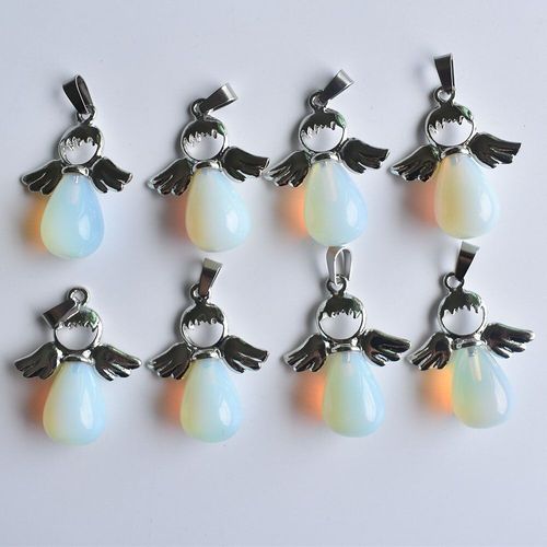 Collier En Pierre Opale Goutte D'eau Pour Femmes, Pendentif Ange, Bijoux Cadeau, Livraison Gratuite, Vente En Gros, 8 Pièces/Lot