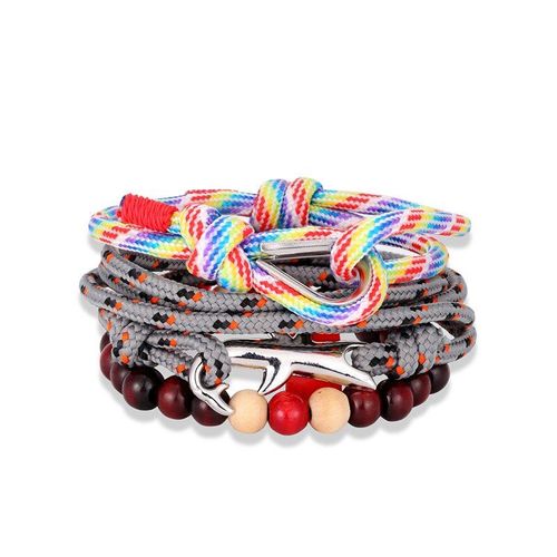 Bracelet À Ancre En Corde Multicouche Pour Homme, Ensemble De 3 Pièces, Breloque À Maillons Métalliques, Chaîne En Cuir Perlé, Cadeau Idéal