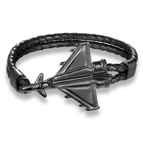Bracelets De Combat À Jet Noir Pour Hommes, Punk, Ancre, En Cuir Véritable Tressé, En Acier Inoxydable, Pour Couple, Cadeau D'avion