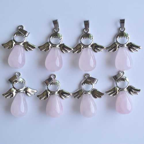 Collier En Quartz Rose Avec Pendentif En Forme De Goutte D'eau Pour Femme, Bijoux En Pierre Naturelle, Cadeau, Vente En Gros, 8 Pièces/Lot
