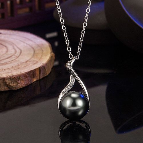 Collier Imitation Perle Noire Naturelle De Tahiti, Pendentif En Diamant Zircon, Perle Noire, Cygne, Accessoires Pour Filles