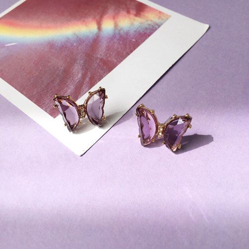 Boucles D'oreilles Papillon En Argent S925, Nouveauté Féerique D'été, Résine Violette Fraîche Et Mignonne, Diamant, Bijoux D'oreille Coréens
