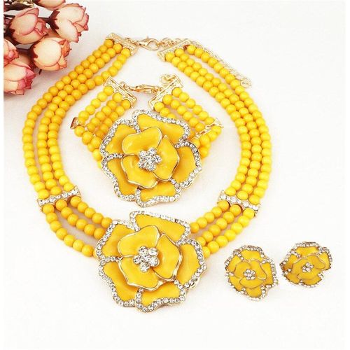 Ensemble De Bijoux De Mariage Africain Pour Femmes, Collier En Perles, Boucles D'oreilles, Fleur De Rose