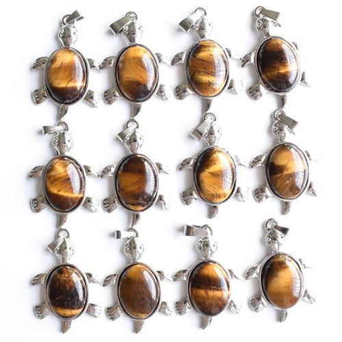 Pendentifs En Forme D'oeil De Tigre, En Alliage De Pierre Naturelle De Bonne Qualité, En Forme De Tortue Pour Collier, Fabrication De Bijoux, Vente En Gros, 12 Pièces/Lot, Livraison Gratuite