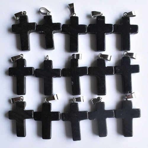 Pendentifs En Pierre D'onyx Noir Naturel, Breloques En Croix Pour La Fabrication De Bijoux, Lot De 50 Pièces, Vente En Gros, Offre Spéciale, 2020