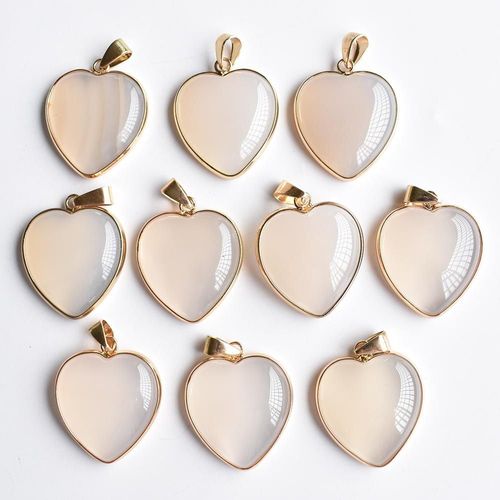 Pendentifs En Forme De C¿Ur Pour Fabrication De Bijoux, Lot De 10 Pièces, En Onyx Blanc Naturel, Or, 25mm, Vente En Gros, Nouvelle Collection 2020, Livraison Gratuite