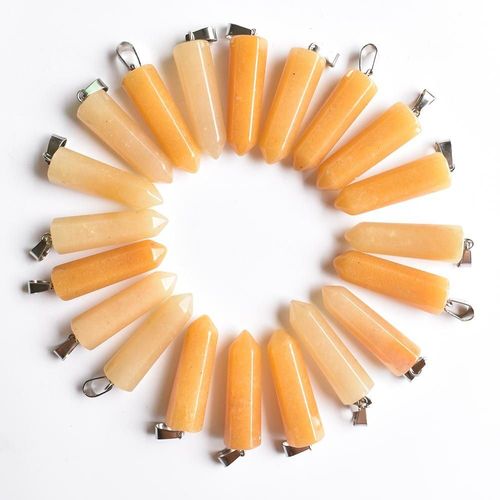 Pendentif En Forme De Pilier Hexagonal, 24 Pièces, Pierre Jaune Naturelle, Marque De Bijoux, Vente En Gros, Livraison Gratuite