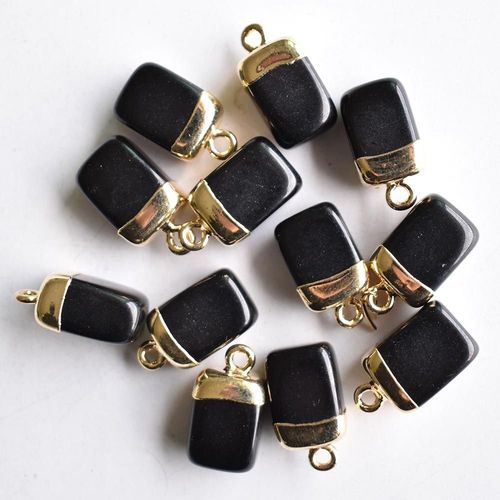 Pendentifs Carrés En Pierre Naturelle Obsidienne, Peinture Blanche, Adaptés À La Fabrication De Colliers, Bijoux, Vente En Gros Gratuite, Lot De 12 Pièces