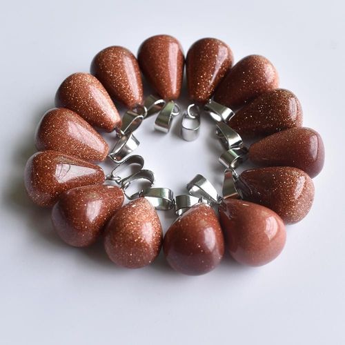 Breloques En Pierre De Sable Doré De Bonne Qualité, Pendentif Goutte D'eau Pour Marquage De Bijoux, Vente En Gros Gratuite, 24 Pièces/Lot, 2020