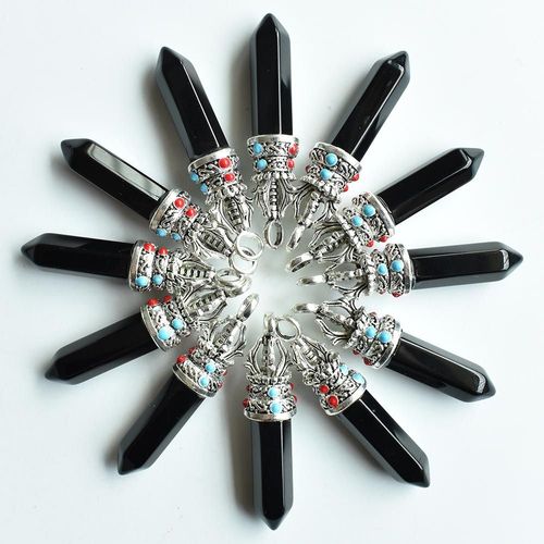 Pendentifs En Onyx Noir Naturel De Bonne Qualité, Accessoires De Bijouterie, Livraison Gratuite, Vente En Gros, 12 Pièces/Lot