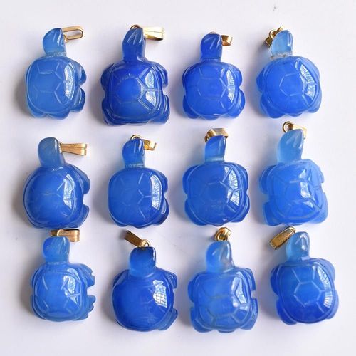 Pendentif En Onyx Bleu Naturel, 12 Pièces/Lot, Tortue Sculptée, Pendentif Pour Colliers, Fabrication De Bijoux, Livraison Gratuite, Vente En Gros