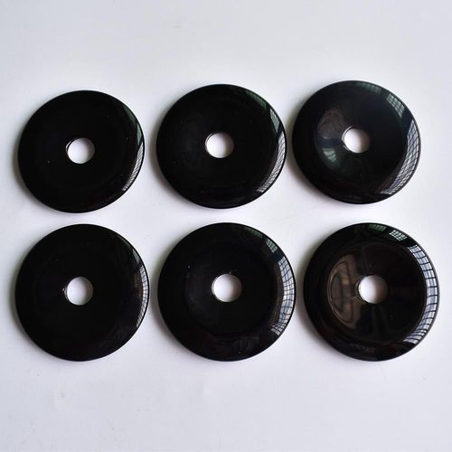 Collier Pendentif En Pierre Naturelle, 6 Pièces/Lot, 40mm, Onyx Noir Rond, Bijoux Cadeaux Pour Femmes, Vente En Gros, Livraison Gratuite