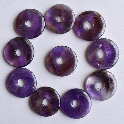 Collier En Améthyste De Qualité Supérieure, 10 Pièces/Lot, Pendentif Rond De 25mm, Bijoux Cadeaux Pour Femmes, Vente En Gros