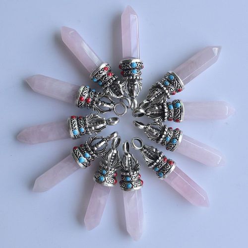 Pendentifs En Pierre Rose Naturelle De Bonne Qualité, Vente En Gros, Accessoires De Bijouterie, Marquage, Livraison Gratuite, Lot De 12 Pièces