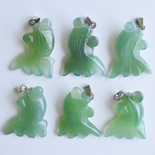Pendentif Poisson En Pierre Naturelle, Cristal D'onyx Vert Sculpté À La Main, Or, Pour Bricolage, Fabrication De Bijoux, Accessoires De Collier, Vente En Gros, Lot De 6 Pièces