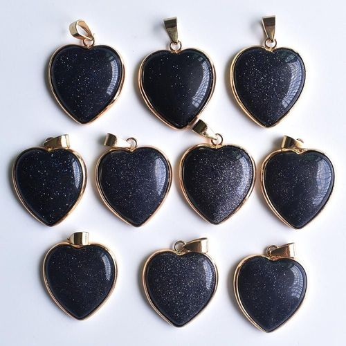 Pendentifs En Forme De C¿Ur, Pierre De Sable Bleu, Or, 25mm, Pour La Fabrication De Bijoux, Vente En Gros, 10 Pièces/Lot, Nouvelle Collection 2020, Livraison Gratuite