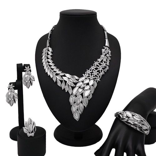 Parure De Bijoux En Argent Pour Femmes, Ensemble De Bijoux En Cristal, Collier, Bracelet, Demoiselle D'honneur, Mariage Africain, Dubaï, Nigeria, Cadeau De Mariée