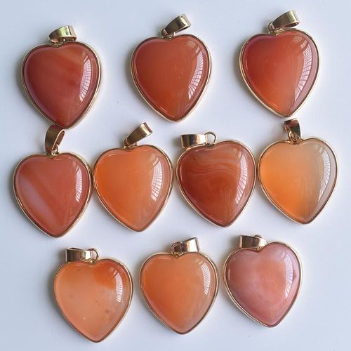 Pendentifs En Forme De C¿Ur Pour Fabrication De Bijoux, Lot De 10 Pièces De 25mm, Onyx Rouge Naturel, Or, Vente En Gros, Nouvelle Collection 2020, Livraison Gratuite