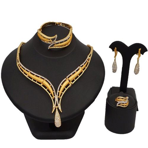 Ensemble De Bijoux Africains Dorés, Prix De Vente En Gros, Ensemble De Bijoux Fins, Collier Africain En Strass, Pour Femmes