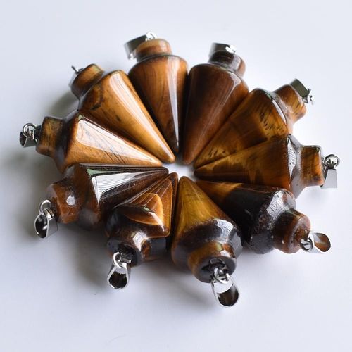 Pendentifs En Pierre D'oeil De Tigre Naturel De Qualité Supérieure, Pendule Circulaire, Cône, Breloques Pour La Fabrication De Bijoux, Vente En Gros, Lot De 10 Pièces