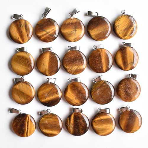 Breloques Rondes En Pierre D'oeil De Tigre Naturelle, Pendentifs Adaptés À La Fabrication De Bijoux, 50 Pièces/Lot, Vente En Gros Gratuite, 2020
