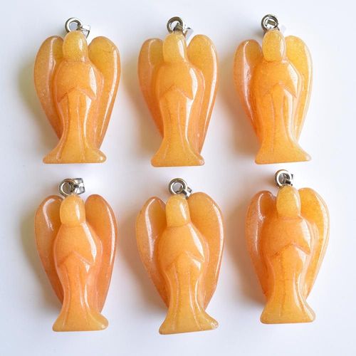 Pendentif Ange En Pierre Naturelle De Couleur Jaune, Vente En Gros, Breloques Pour La Fabrication De Bijoux, 2020, 6 Pièces/Lot, Livraison Gratuite