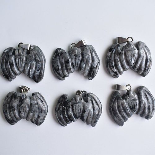 Pendentifs En Forme De Chauve Souris Pour Collier, Pierre Spectrolite Noire Naturelle, Vente En Gros, 6 Pièces/Lot, Livraison Gratuite